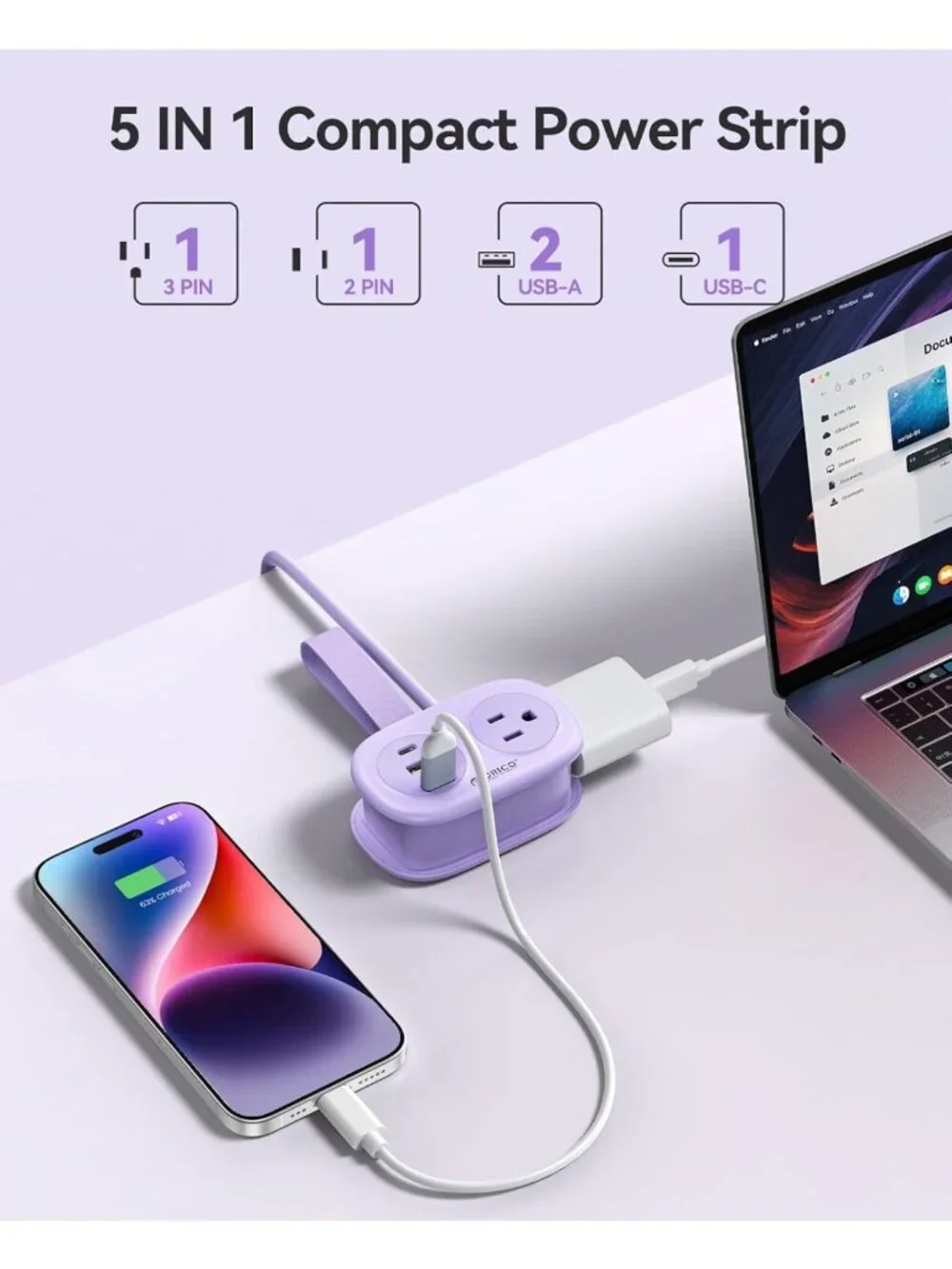 Travel Power Strip, 5-in-1 Extension Cord, Cruise Approved, Compact & Portable